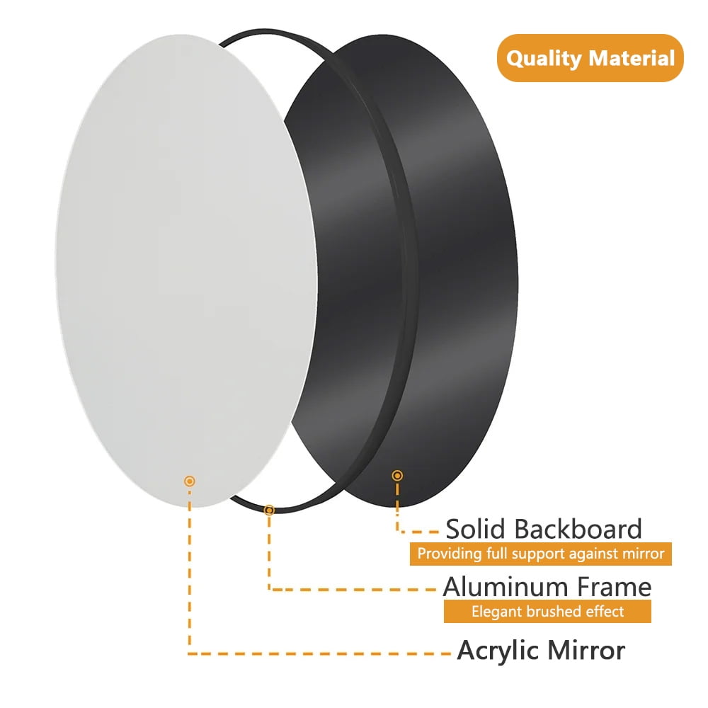Abble 36" Wall Mirror Round Vanity Mirror Aluminium Framed Circle Bathroom Mirror Modern Wall Mirror, Black
