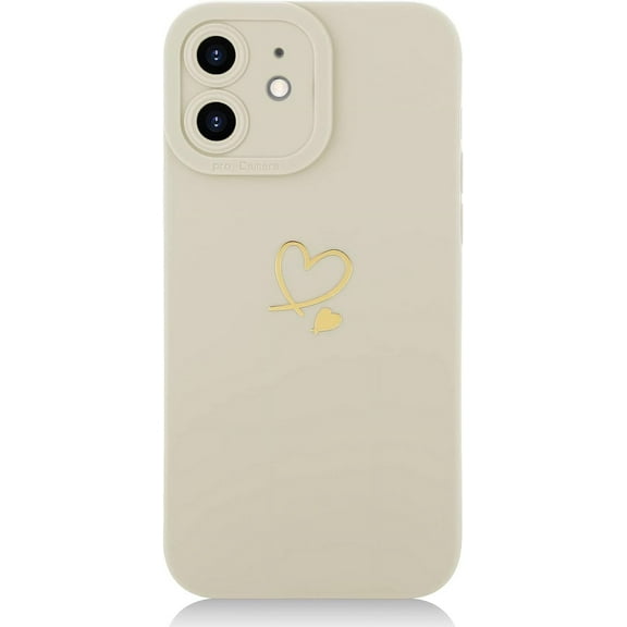 Compatible iPhone 12 6.1" Silicone Heart Ladies Case Design Full Protection Lens Silky Touch Full Body Cover with Soft Scratch Resistant Microfiber Liner(White)