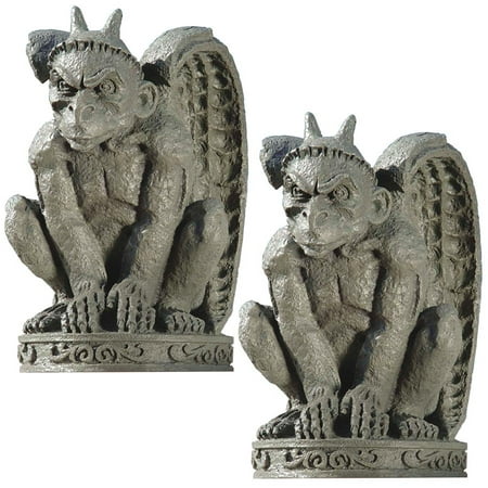 Design Toscano the Cathedral Gargoyle Statue - Set of Two With tall horns  spiny claws  a menacing face and muscular wings  our Gothic beast is ready to wreak havoc from castle wall to garden path. Teetering on his haunches and ready to strike  our fearsome gargoyle is cast in quality designer resin with a faux stone finish sure to impress in home or garden. Another Toscano-exclusive Gothic gargoyle! 8 Wx7.5 Dx12 H. 5 lbs.