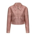 thumbnail image 2 of Top Style Trends for Women!ChaoHeng Ladies Jackets Lightweight Petite Tops Button 2024 Clearance,Womens Solid Color Short Thin Leather Jacket Long Sleeved Casual Jacket(Pink,S), 2 of 7