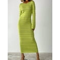 thumbnail image 3 of Faithtur Robe Longue Moulante pour Femmes Couleur Unie Col Rond Manches Longues Printemps Automne Mode Robe Tricotée, 3 of 9