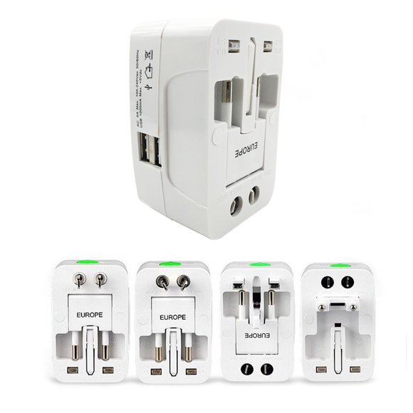 All-In-One Universal World Wide Travelling AC Adapter Plug (AU/UK/US/EU) International Power Charger Electric USB Power Plug Socket Adaptor Converter,(1 Pack, White)