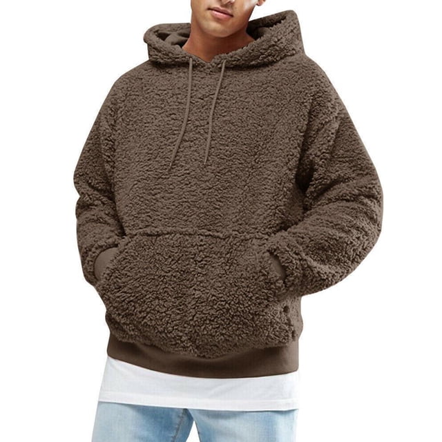 Daeful Sweat-Shirts à Capuche pour Hommes Sweat-Shirt à Col Rond Hiver Chaud à Manches Longues Hoodies Coupe Régulière Café XXL