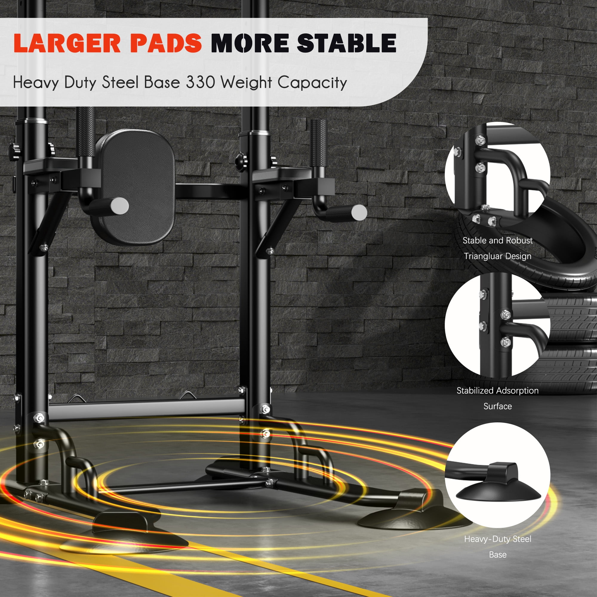 94.5"H Pull Up Bar and Dip Station with 2 Pull Rope, Heavy Duty 12 Adjustable Home Gym Equipment for Strength Training, Multifunctional Workout Bar – Full Body & Core Exercise 330LBS,Balck