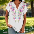 thumbnail image 4 of Ayolanni Printed T Shirts for Women V-Neck Office Casual Short Sleeve Blouse Rolled Button Down Fitted Tunic Shirts 2026 Summer Clothes White L, 4 of 5