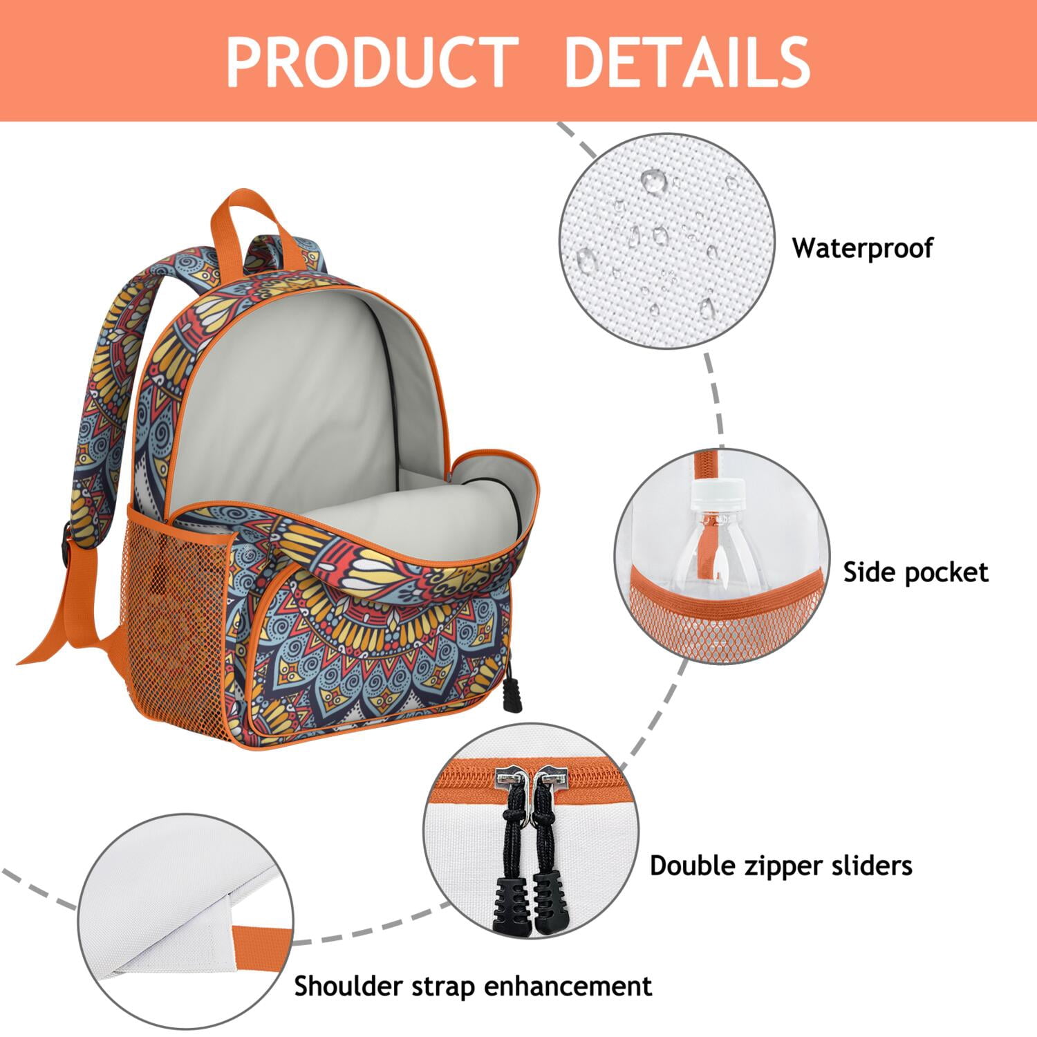 Tribal Boho Mandala Waterproof Backpack - Breathable Padded 