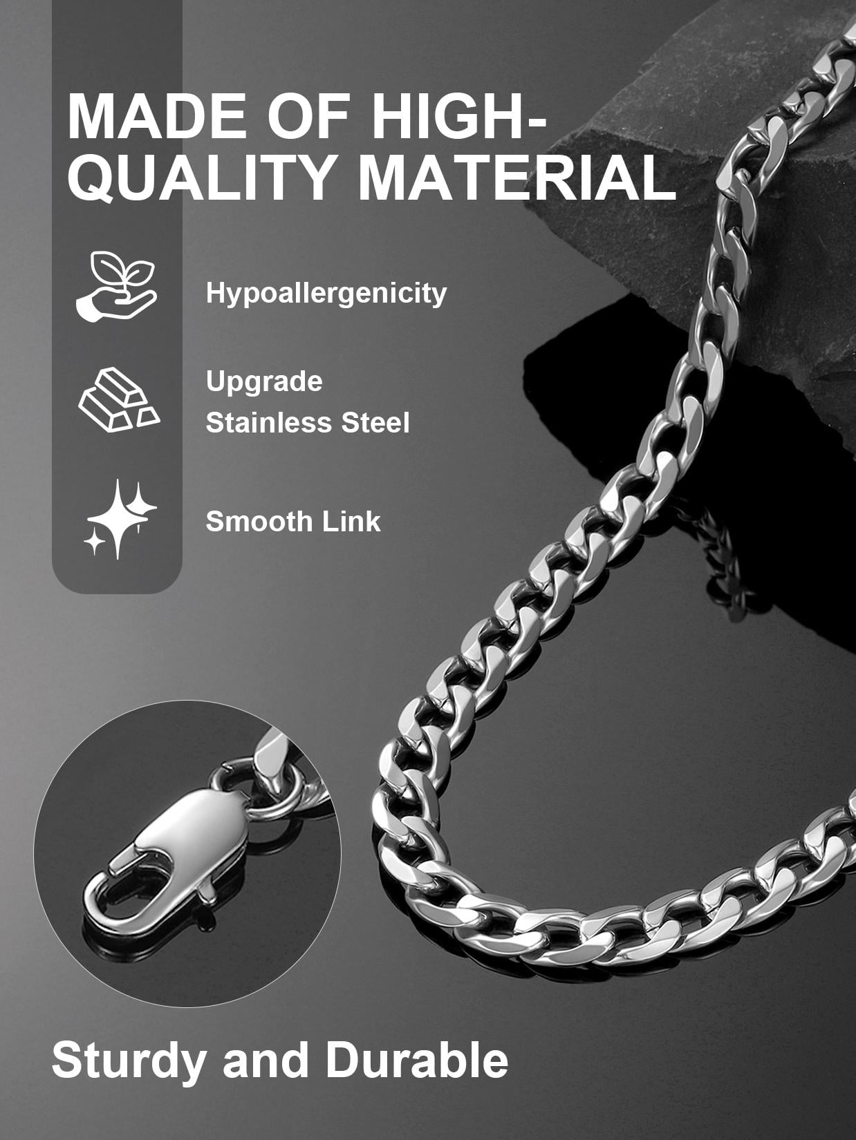 ChainsProMax Mens Necklace 316L Stainless Steel Sturdy Curb Chain Necklace Hip Hop Jewelry Gift