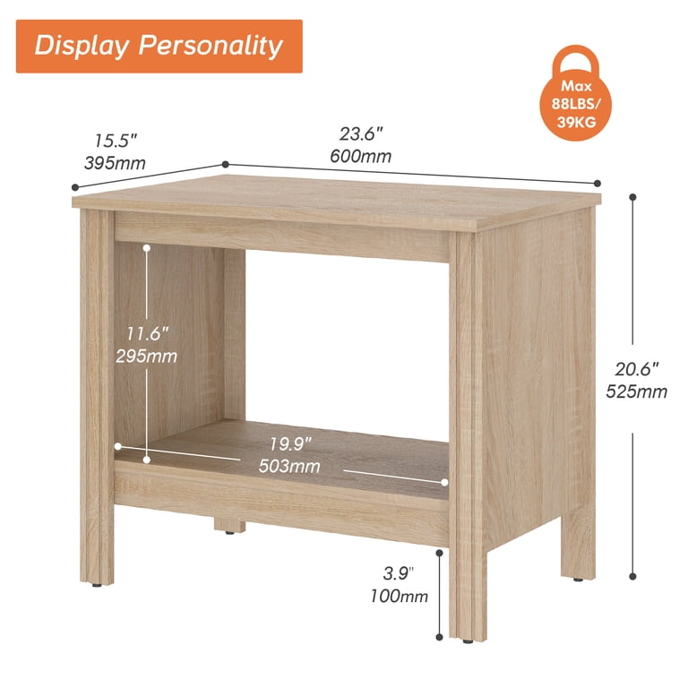 FITUEYES Indoor Storage Wood Rectangle End Table, Oak (Set of 2