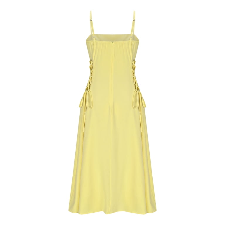 jumper dress yellow Asdoklhq Womens Plus Size Dresses Women's Casual Solid Color Waist Tie Sleeveless Dress L, Size: Large sure you will like it Buy Women's Knitwear Yellow Jumper