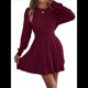 thumbnail image 1 of Vestido Tipo Jersey de Larga con Cuello Alto para Mujer, Informal, Holgado, de Punto Acanalado, Minivestido Corto de Otoño. Vino Tinto M, 1 of 10