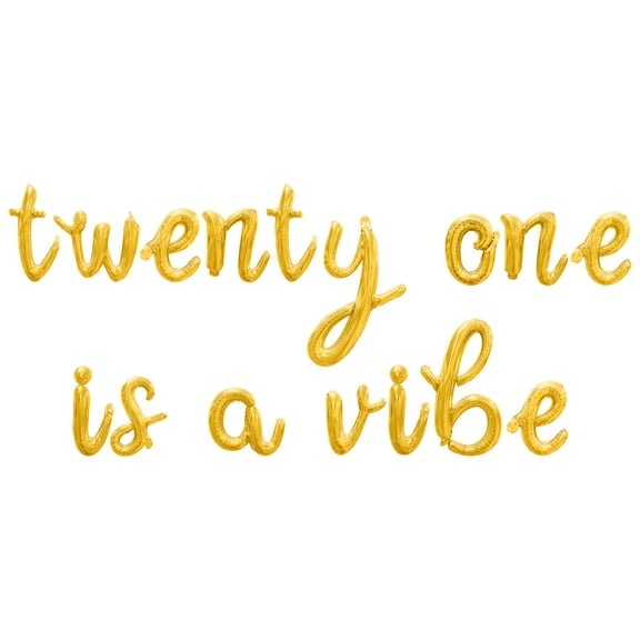 Cursive Script Letter Balloons - TWENTY ONE IS A VIBE 16" Inch Alphabet Letters Foil Mylar Balloon 21st Birthday Party Banner (Gold)