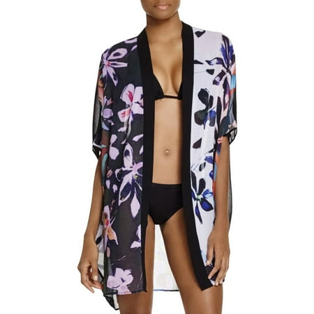 Clover Canyon Womens Floral Print Open Front Kimono Swim Cover-Up