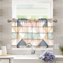 Yayeee Kitchen Curtains Light Filtering 27"x24" Rod Pocket Short Cafe Window Panel, Pink Geometric
