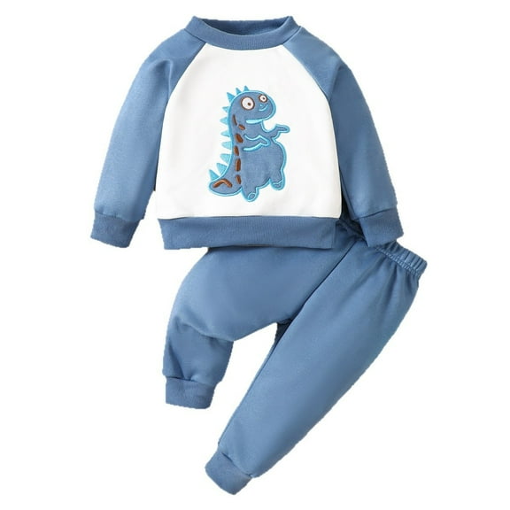 Lkhaha 2 Piece Outfit For Boys Dinosaur Print Patchwork Long Sleeve Hoodie Sweatshirt Infant Boy Clothing Set Size 18-24 Months