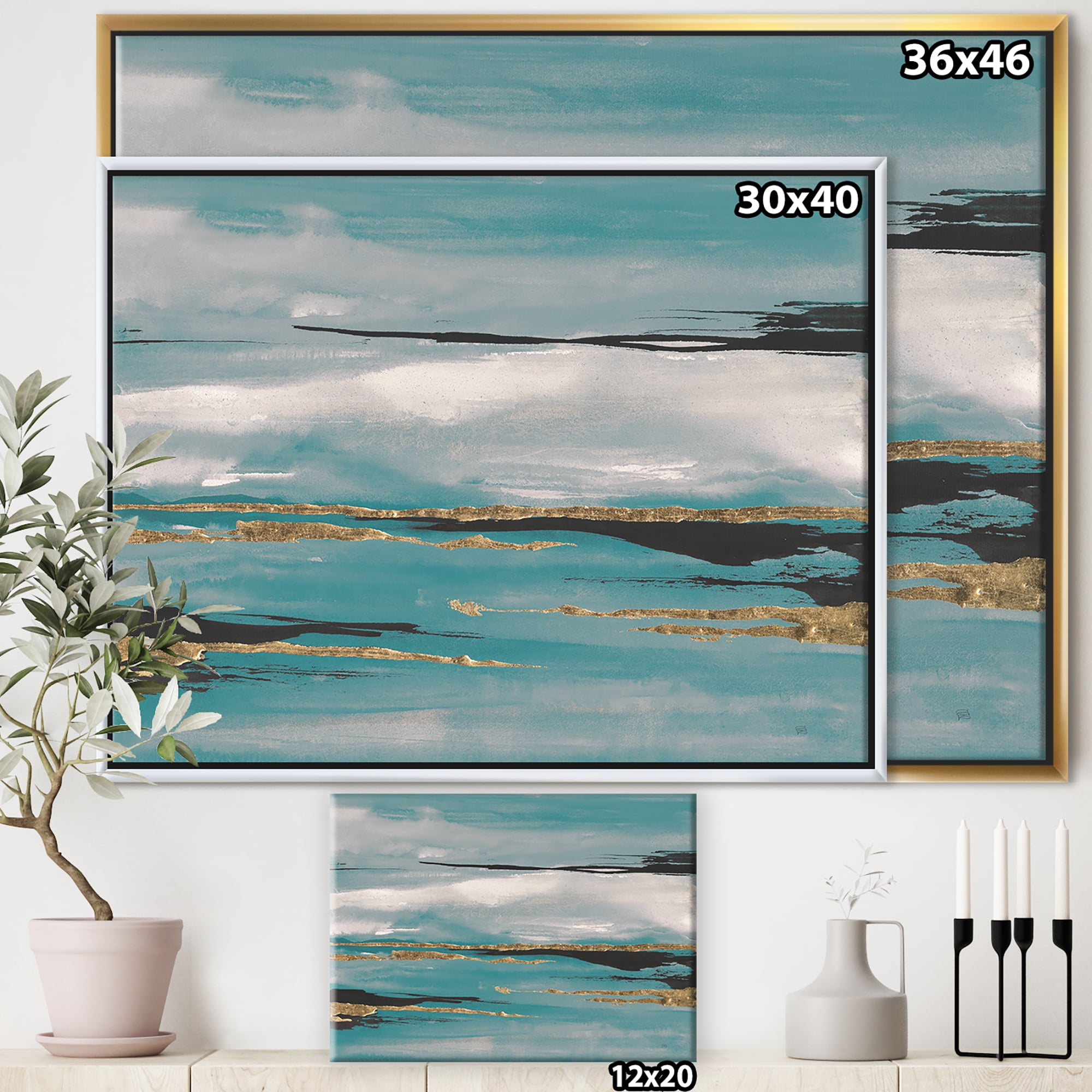Designart ' Glam Teal Watercolor I ' Modern & Contemporary Framed Canvas