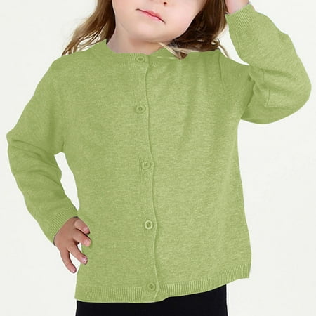 

kakina CMSX Kids Girls Knit Cardigan Toddler Button-Down Solid Color Long Sleeve Crewneck Sweater Knitwear Thin Spring Fall Coat Cardigan