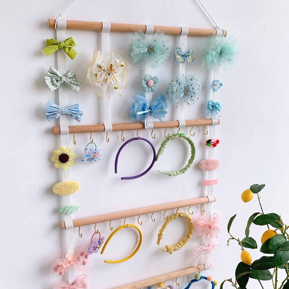 CN Headband Organizer Holder for Baby Girls, Bow Holder for  Girls Hair Bows, Hair Accessories Hanger Boho Ribbon Storage with 30 Bronze  Clips for Nursery Hanging Room Decor For Wall 