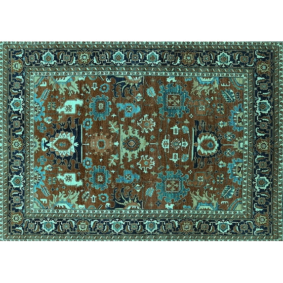 Ahgly Company Machine Washable Indoor Rectangle Oriental Turquoise Blue Industrial Area Rugs, 2' x 3'