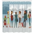 thumbnail image 3 of Airport Shower Curtain, Cartoon Illustration of Various People at Line with Luggage in Terminal Print, Fabric Bathroom Set with Hooks, 69W X 75L Inches Long, Multicolor, by Ambesonne, 3 of 3