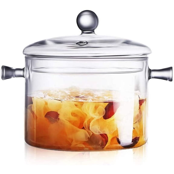 Cnshop 1.5L/50 fl oz Heat-resistant Glass Saucepan with Lid, Stovetop Safe Clear Glass Pot for Soup, Milk, Pasta and Baby Food