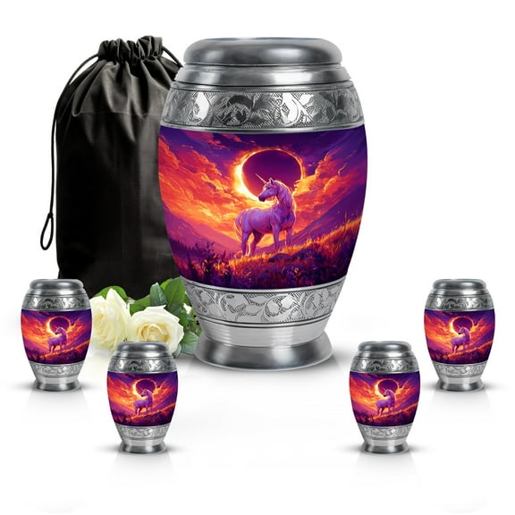 SABURIAL Unicorn Urn - Large Adult Urns For Human Ashes - Funeral Ash Urn - Keepsake Cremation Urns For Men & Women Ash - Combo Of 10 Inch & 3 Inch
