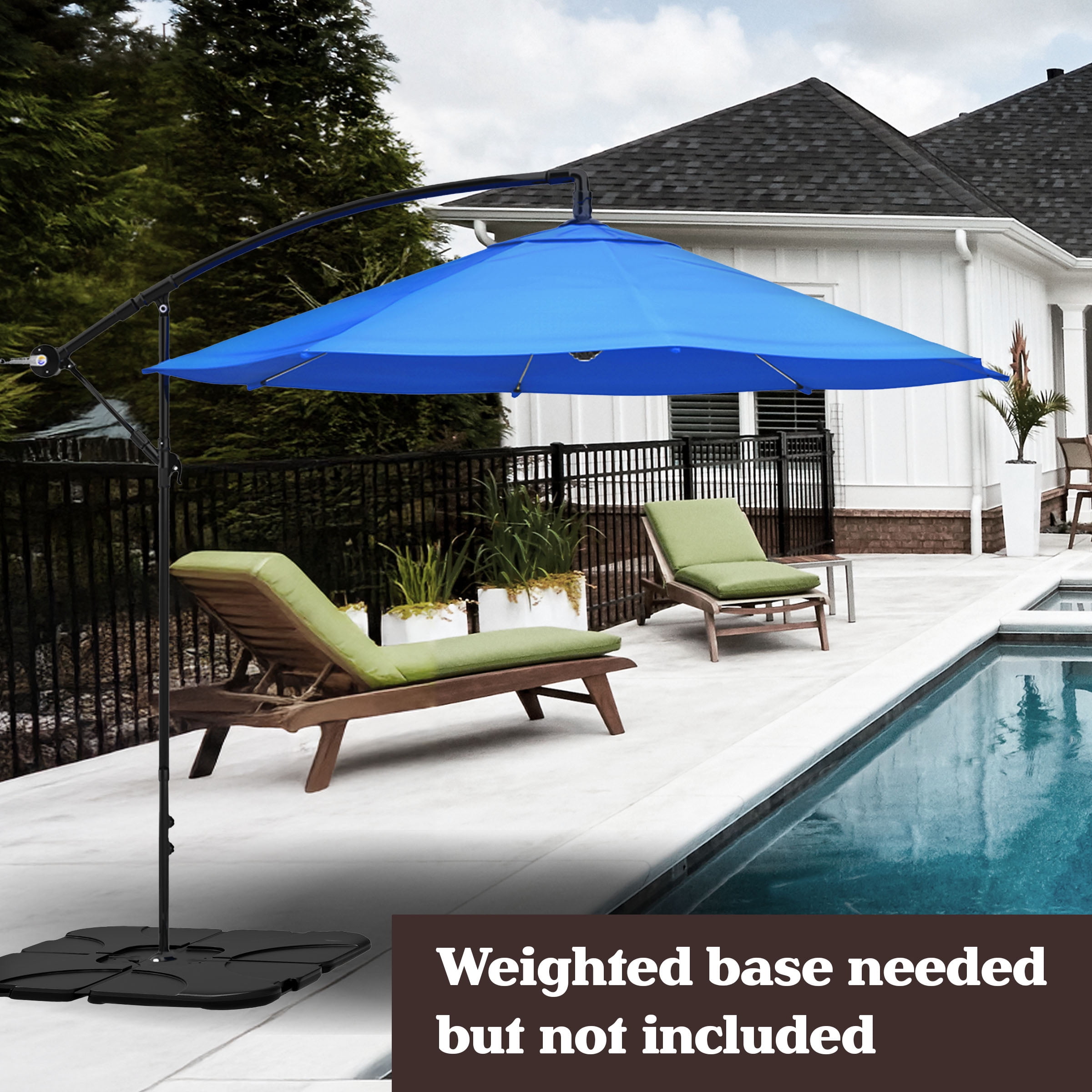 Pure Garden 10-Foot Offset Patio Umbrella with Crank and Base (Blue)
