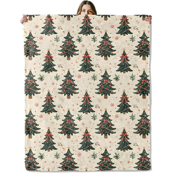 Christmas Tree Throw Blanket for Girls Boys Kids Adults, 50x60 in in, Cozy Flannel Blanket for Bedroom, Camping, Couch, Room Decor, Fuzzy Warm Soft Gifts