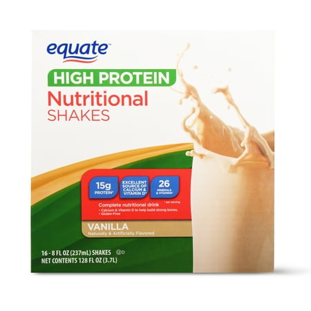 Acid Nutritional Supplement - Equate High Protein Nutritional Shakes, Vanilla, 8 fl oz, 16 Count
