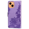 thumbnail image 3 of TECH CIRCLE Compatible with iPhone 13 Case,PU Pattern Embossed Flip Wallet Shockproof Magnetic Kickstand Cover with Wrist Strap.For iPhone 13,Purple, 3 of 7