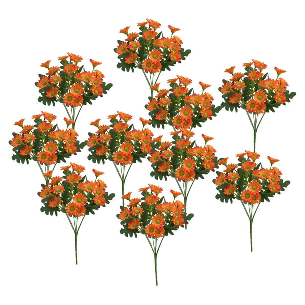 10 ramos de flores artificiales, arbustos falsos, decoración de jardín, tela de seda elegante Naranja