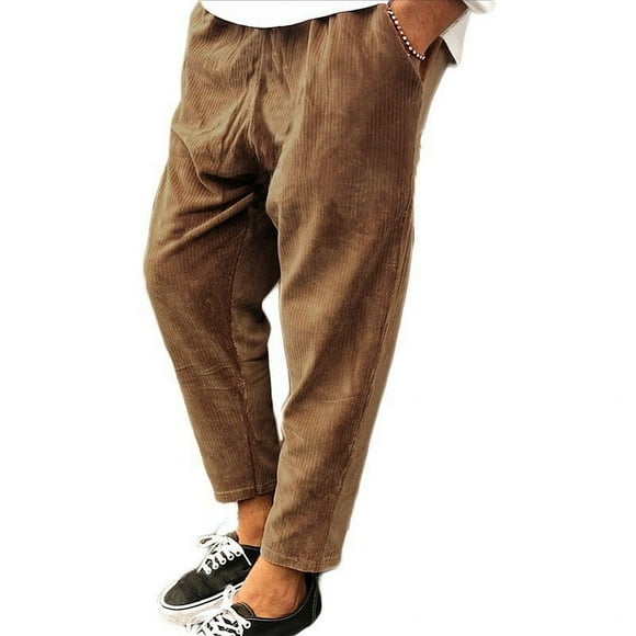 UANWENN New Men's Corduroy Loose Solid Casual Elastic WaistbStraight Cropped Trousers Chinos Pants Men Stretch Sprinkle Workout Pants Jean Pants Size Open Business Casual Trousers for Men Open Toe