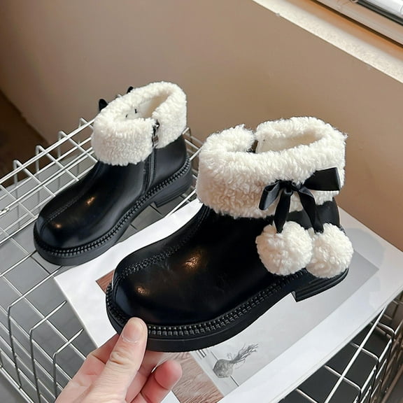 Bnwani Boots for Girls Mid-Calf Short Warm Tassel Bow British Boots 3-11 Years
