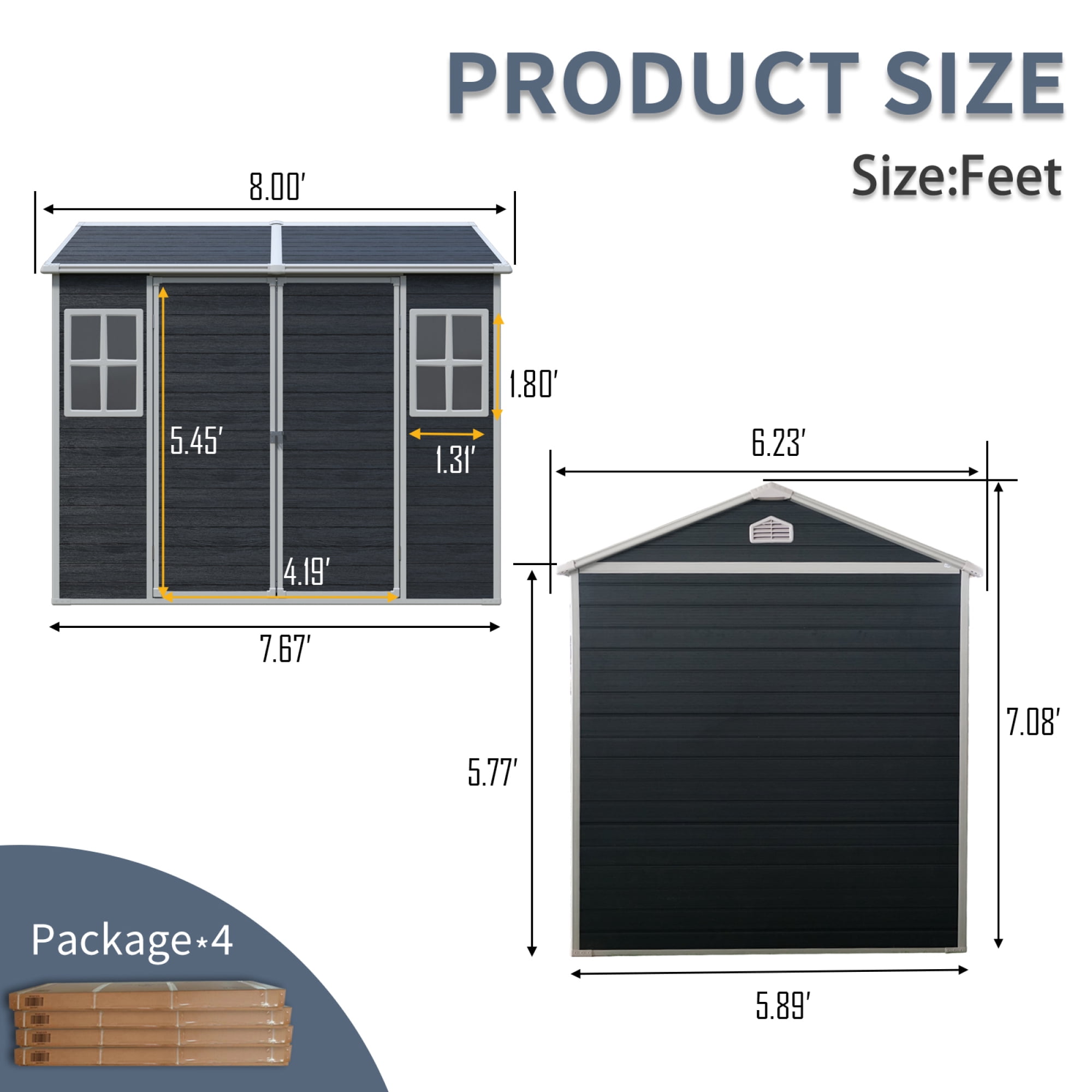 Jopath 8ft x 6ft Resin Outdoor Storage Shed Waterproof Shed with Two Windows and Lockable Door, Tool Shed with Floor for Garden Patio Backyard Black