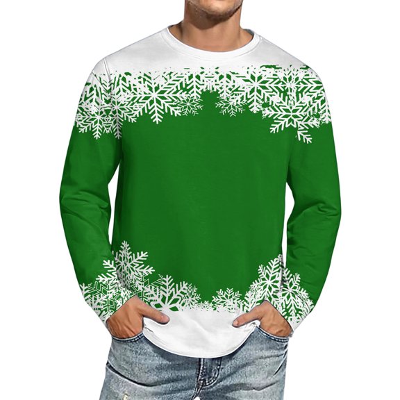 Men's Christmas Snowflake Theme Printed Imitation Cotton Long Sleeve Shirt, Holiday Festive Top for Men, Winter Seasons and Christmas Celebrations,Gold,S