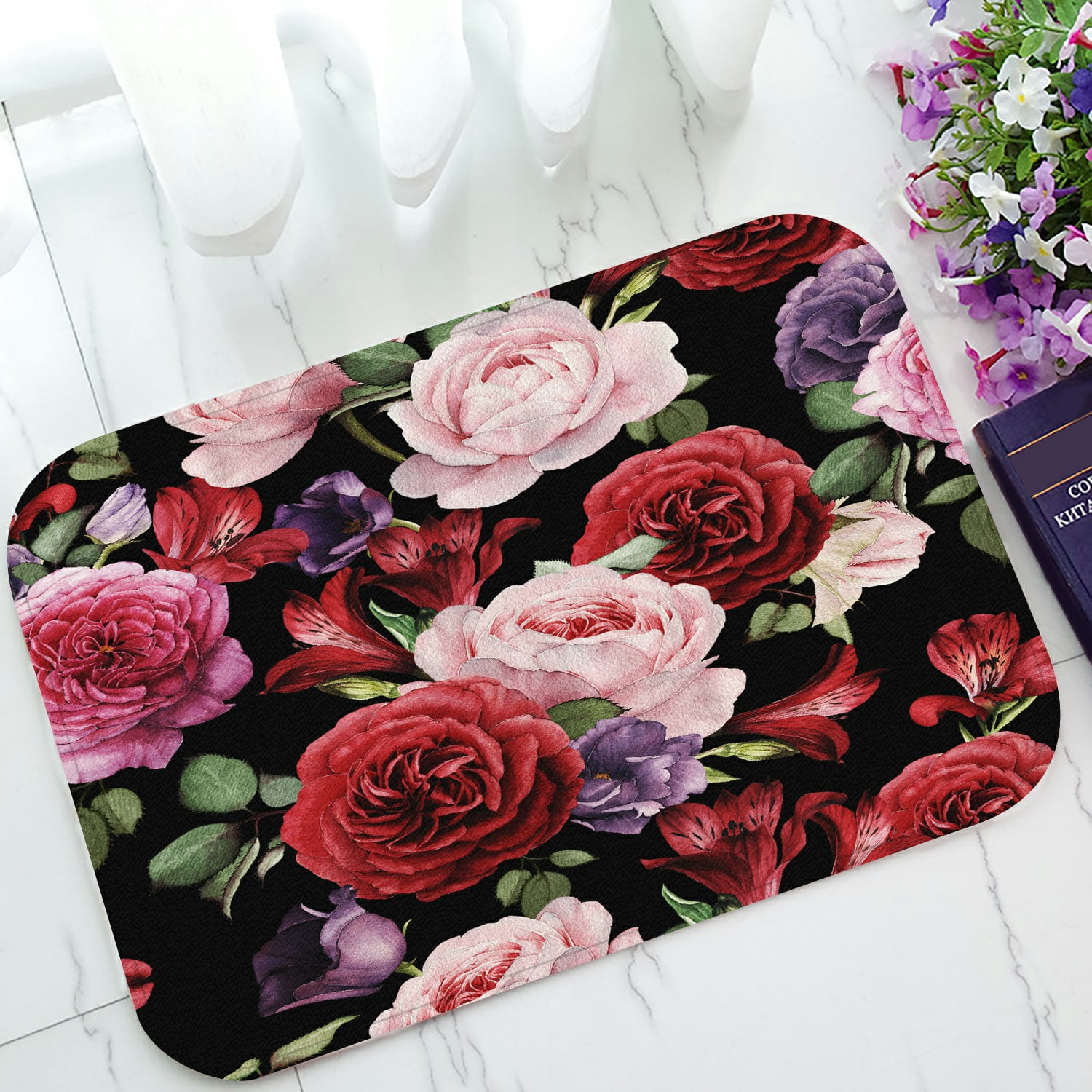ECZJNT Floral Roses Doormat Bath Mat Rug Entrance Rug Floor