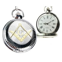 Freemason Pocket Watch - Duo-tone Steel & Gold Color / Mason Square and Compass
