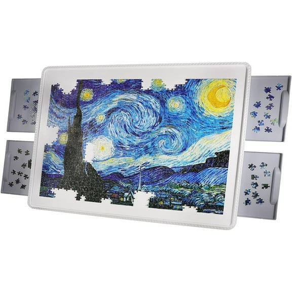 Puzzle Board, 1500 Pieces Plastic Rotating Puzzle Board with 4 Drawers and Protective Cover - 35"x27" Portable Jigsaw Puzzle Table for Adults - 360° Lazy Susan Spinning, Ideal Gift for Mom