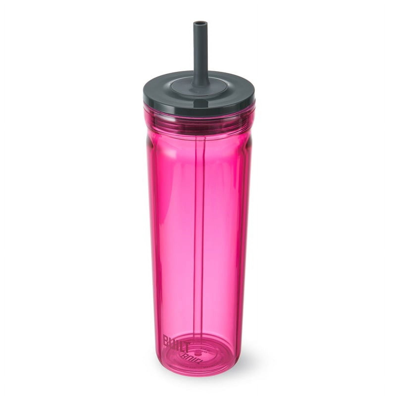 BUILT Torrent 24 oz Double-Wall Acrylic Tumbler Water Bottle with Straw, Magenta