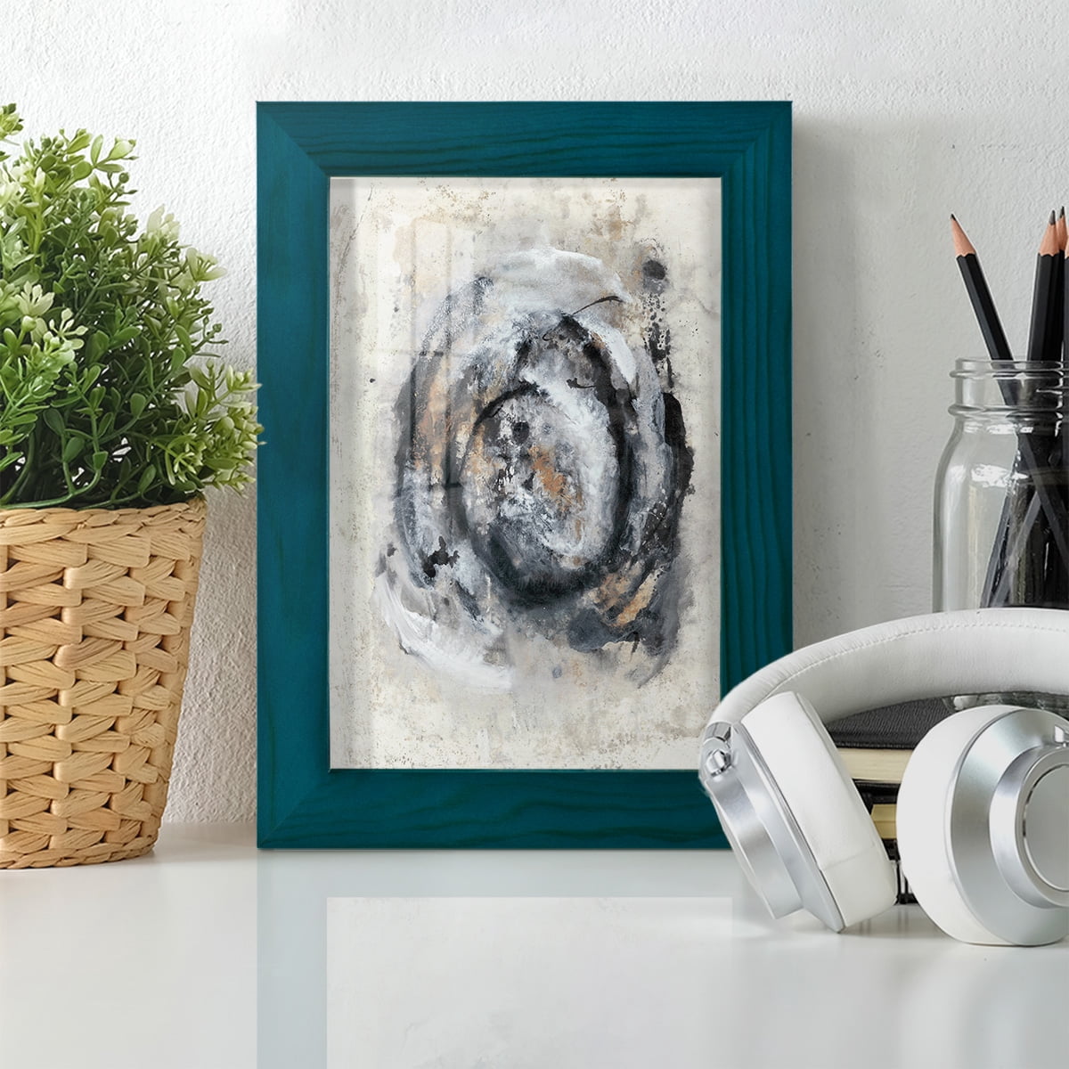 Circular Energy IV -Framed Print w/glass-Ocean Blue