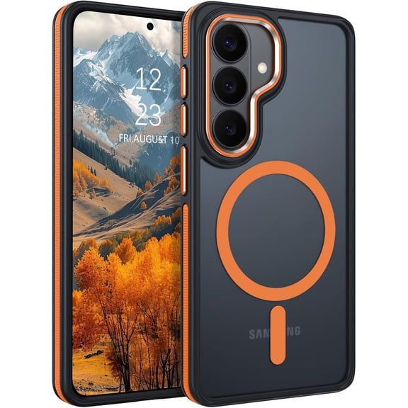 Magnetic for Samsung Galaxy S26 Plus Case, [Compatible with MagSafe][Military Grade Shockproof] Slim Translucent Matte Phone Case for Galaxy S26 Plus, Orange Bumper