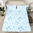 thumbnail image 2 of Feelyou Dreamy Blue Bowknot Queen Sheet Sets for Girls, Fairy Tale Princess Flat Sheet, Blossoms Flower Floral Queen Fitted Sheet, Lightweight Room Decor, 4pcs, 2 of 7