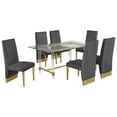 thumbnail image 1 of 7pc. 68" x 40" Glass Dining Set with 6 Chairs and Gold Stainless Steel, 1 of 4