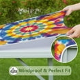 thumbnail image 6 of Colorful Rainbow Tie Dye Spiral Pattern Square Fitted Tablecloth with Elastic Edge,Square Table Cover,Washable Elastic Table Cover for Home Kitchen Party Decor 36"x36", 6 of 6