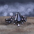 thumbnail image 3 of Gothic Blue Sandstone Engagement Ring Set- Blue Sandstone Stacking Ring Vine Leaf Ring- Unique Women Bridal Promise Amethyst Wedding Band, 3 of 6