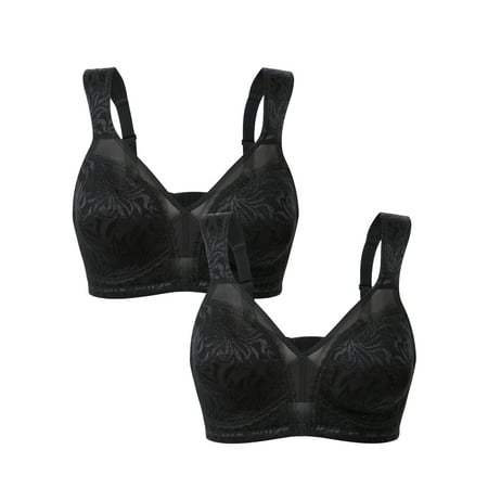 

Wingslove Women s Plus Size Full Coverage Minimizer Bra Non Padded Wireless Bra 2 Pack Black+Black 44D
