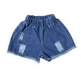 thumbnail image 2 of Gubotare Toddler Denim Shorts Girls Elastic Waist Shorts Drawstring Closure Soft Comfortable Fit (Blue,Size 5-6 Years), 2 of 3