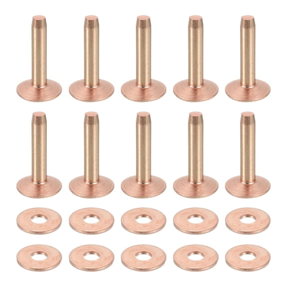 Uxcell 50 Set 12x4x19mm Solid Copper Rivets and Burrs Leather Fastener, Copper Tone