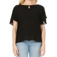 thumbnail image 5 of Women's Casual Flowy Short Flutter Sleeve Round Neck Key Hole Blouse Top, 5 of 6
