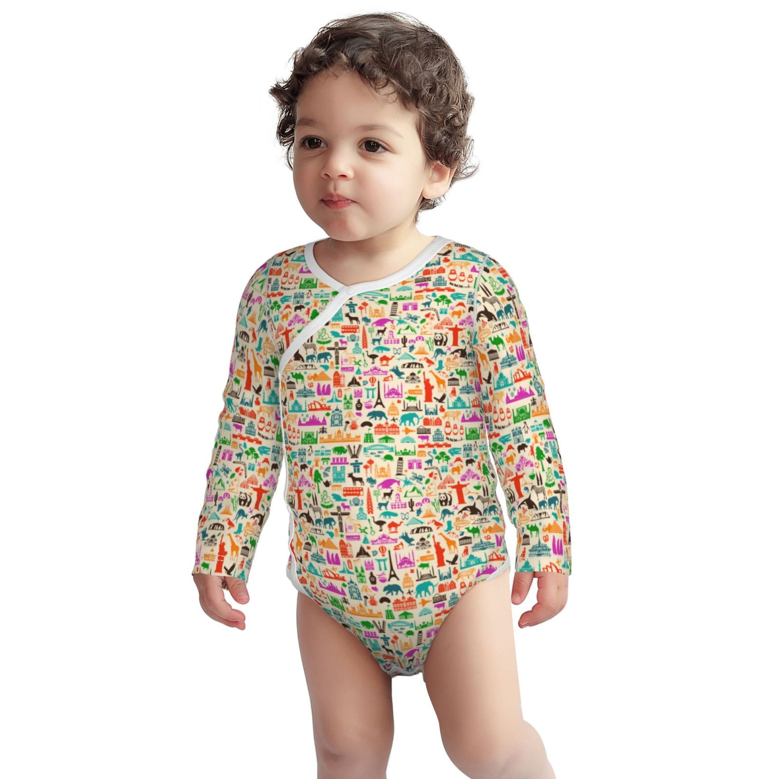 Xecao Travel Print Baby unisex-baby Cotton Long-sleeve Bodysuits-3 Months