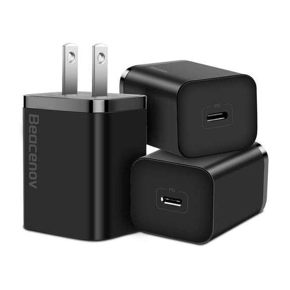 20W USB-C Power Adapter,Fast Charging Block for iPhone 16 15 14 13 12, 20W USB-C Wall Charger Compatible with iPhone 16/15/14/13/12 Pro Max Pro Mini/iPad Pro/Samsung Galaxy. (Black, 3 Pack)